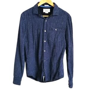 Men PENGUIN Check Gingham Blue Lined Preppy Heritage Slim Fit Shirt Size Medium